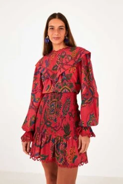 Farm Rio Red Sunset Tapestry Mini Dress