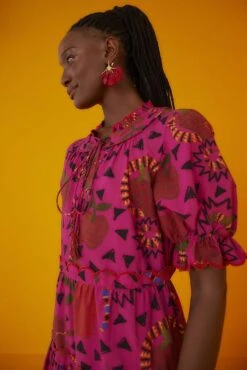 Farm Rio Pink Snake Fruit Organic Cotton Midi Dress -Trend Farm Rio 301829 02 1