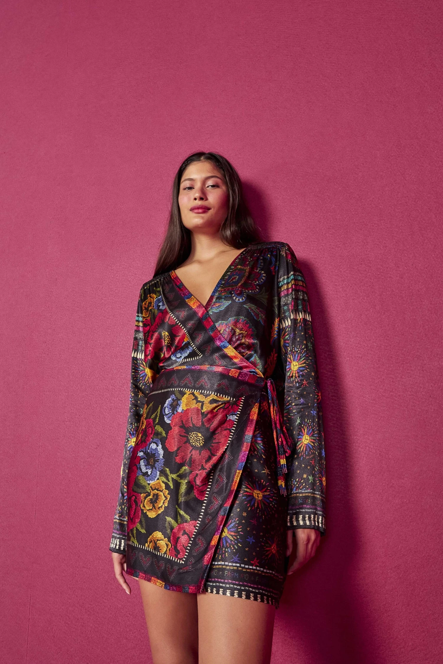 Farm Rio Black Mixed Scarves Mini Dress 2 Farm Rio Black Mixed Scarves Mini Dress