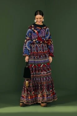 Farm Rio Blue Ainika Tapestry Maxi Skirt