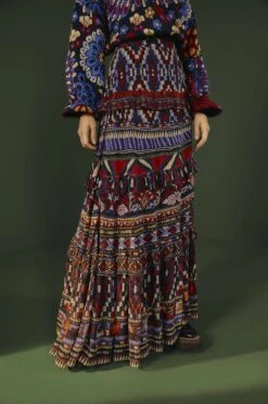 Farm Rio Blue Ainika Tapestry Maxi Skirt -Trend Farm Rio 301951 02