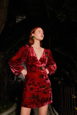 Farm Rio Red Shiny Flowers Mini Dress