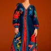 Farm Rio Blue Vintage Forest Midi Dress 1 Farm Rio Blue Vintage Forest Midi Dress -Trend Farm Rio 304135 01 2