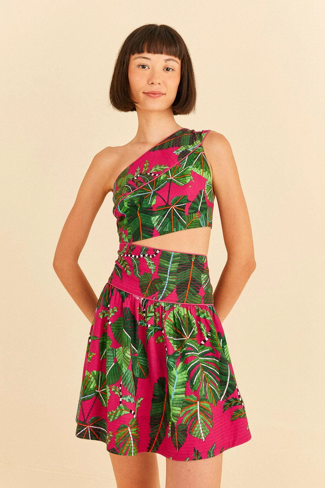 Farm Rio Pink Leaves Mini Dress 3 Farm Rio Pink Leaves Mini Dress