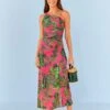 Farm Rio Pink Leaves Midi Dress -Trend Farm Rio 305298 01