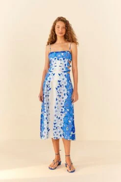 Farm Rio Blue Flower Stripes Midi Dress 11 Farm Rio Blue Flower Stripes Midi Dress -Trend Farm Rio 305348 04