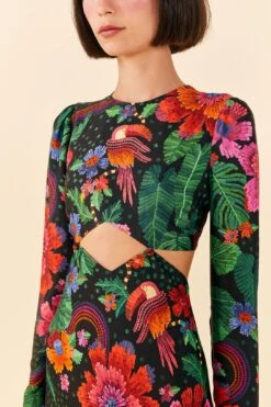 Farm Rio Black Blooming Garden Lenzing™ Ecovero™ Viscose Midi Dress -Trend Farm Rio 306067 03 1