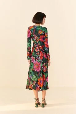 Farm Rio Black Blooming Garden Lenzing™ Ecovero™ Viscose Midi Dress -Trend Farm Rio 306067 04 1