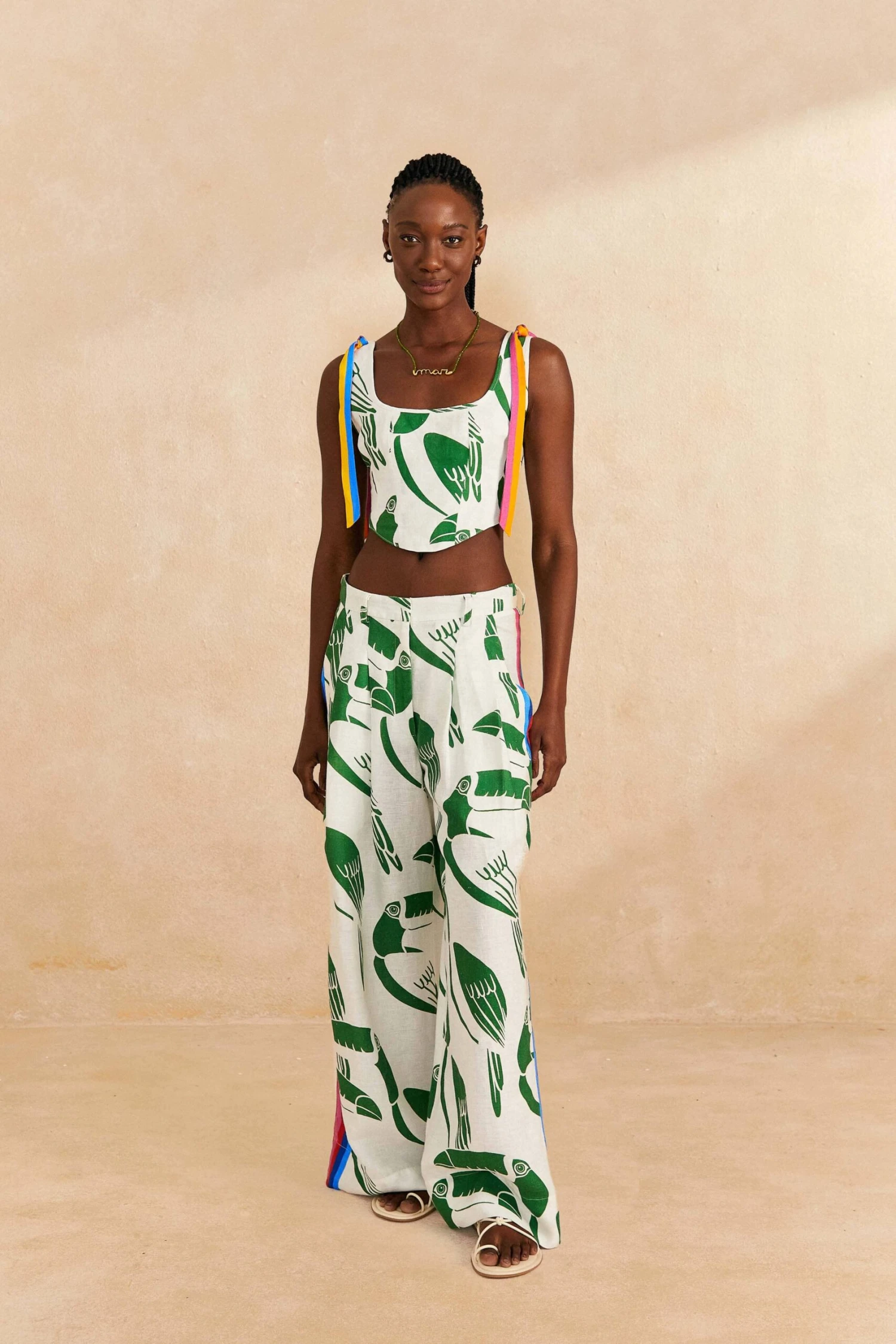 Farm Rio Off-White Rainbow Toucans Pants 3 Farm Rio Off-White Rainbow Toucans Pants