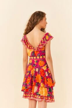 Farm Rio Pink Flowers Tapestry Mini Dress -Trend Farm Rio 306144 04