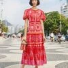 Farm Rio Red Summer Sunrise Midi Dress 1 Farm Rio Red Summer Sunrise Midi Dress -Trend Farm Rio 306178 01