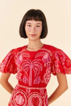 Farm Rio Red Summer Sunrise Midi Dress -Trend Farm Rio 306178 02