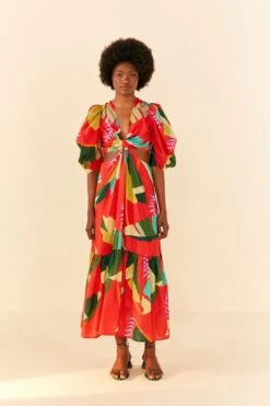 Farm Rio Red Heliconia Midi Dress -Trend Farm Rio 306185 04