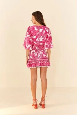 Farm Rio Pink Tropical Woodcut Mini Dress -Trend Farm Rio 306220 03