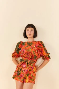 Farm Rio Orange Blooming Garden Shorts