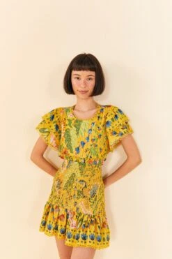 Farm Rio Yellow Summer Garden Mini Skirt