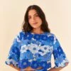 Farm Rio Blue Flower Stripes Crop Top -Trend Farm Rio 306302 01
