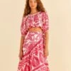 Farm Rio Pink Tropical Woodcut Midi Skirt -Trend Farm Rio 306307 01