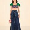 Farm Rio Dark Wash Wide Leg Denim Pants -Trend Farm Rio 306668 01