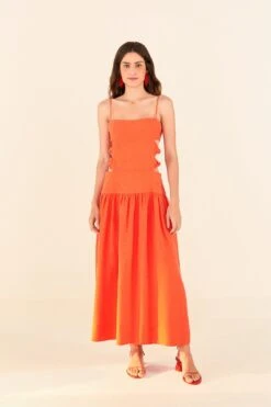 Farm Rio Orange Cut Out Midi Dress