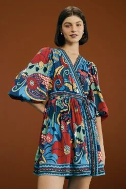 Farm Rio Blue Vintage Forest Lenzing™ Ecovero™ Viscose Mini Dress