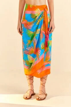 Farm Rio Painted Birds Scarf Midi Skirt -Trend Farm Rio 309168 03