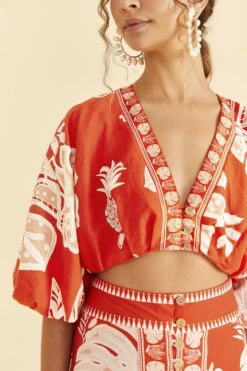 Farm Rio Red Lace Monsteras Crop Top -Trend Farm Rio 309178 03