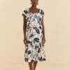 Farm Rio Off-White Graphic Leaves Midi Dress -Trend Farm Rio 309181 01