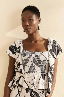 Farm Rio Off-White Graphic Leaves Midi Dress -Trend Farm Rio 309181 04