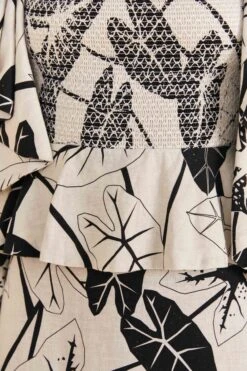 Farm Rio Off-White Graphic Leaves Midi Dress -Trend Farm Rio 309181 05