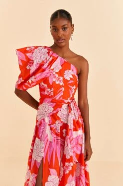 Farm Rio Red Dewdrop Floral Midi Dress -Trend Farm Rio 309194 02