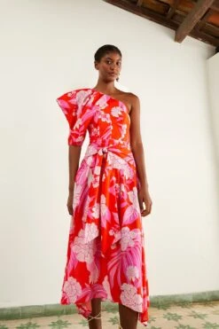 Farm Rio Red Dewdrop Floral Midi Dress -Trend Farm Rio 309194 03