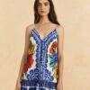 Farm Rio Off-White Flower Tapestry Organic Cotton Mini Dress -Trend Farm Rio 309199 01