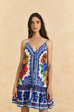 Farm Rio Off-White Flower Tapestry Organic Cotton Mini Dress