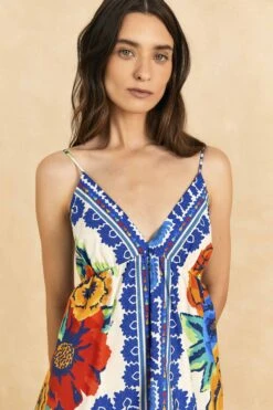 Farm Rio Off-White Flower Tapestry Organic Cotton Mini Dress -Trend Farm Rio 309199 03