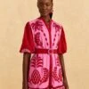 Farm Rio Red Jungle Scarf Cutwork Mini Dress -Trend Farm Rio 309239 01