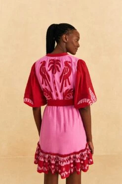 Farm Rio Red Jungle Scarf Cutwork Mini Dress -Trend Farm Rio 309239 04