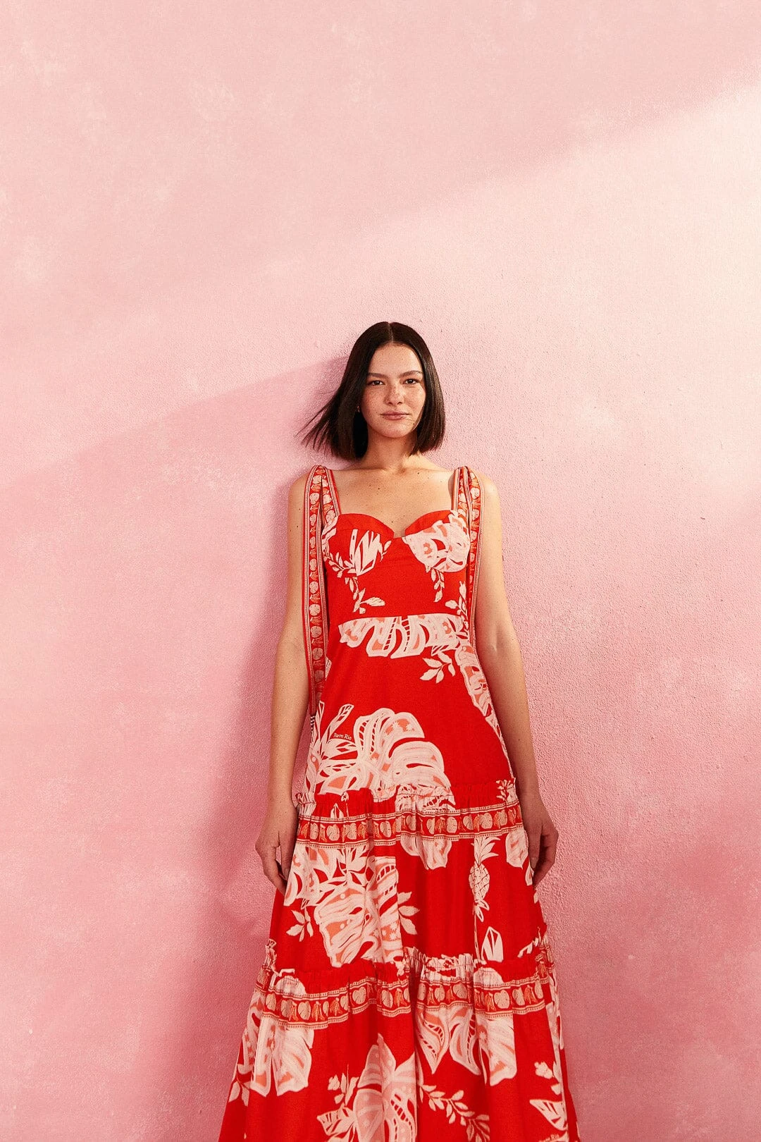 Farm Rio Red Lace Monsteras Midi Dress 4 Farm Rio Red Lace Monsteras Midi Dress - Image 2