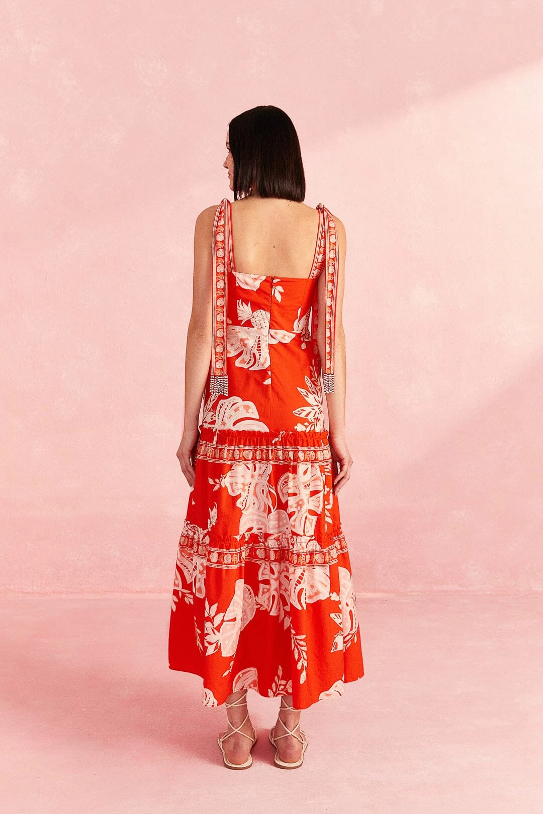 Farm Rio Red Lace Monsteras Midi Dress 6 Farm Rio Red Lace Monsteras Midi Dress - Image 4