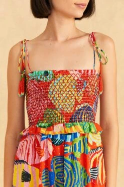 Farm Rio Red Striped Fishes Midi Dress 9 Farm Rio Red Striped Fishes Midi Dress -Trend Farm Rio 309299 03