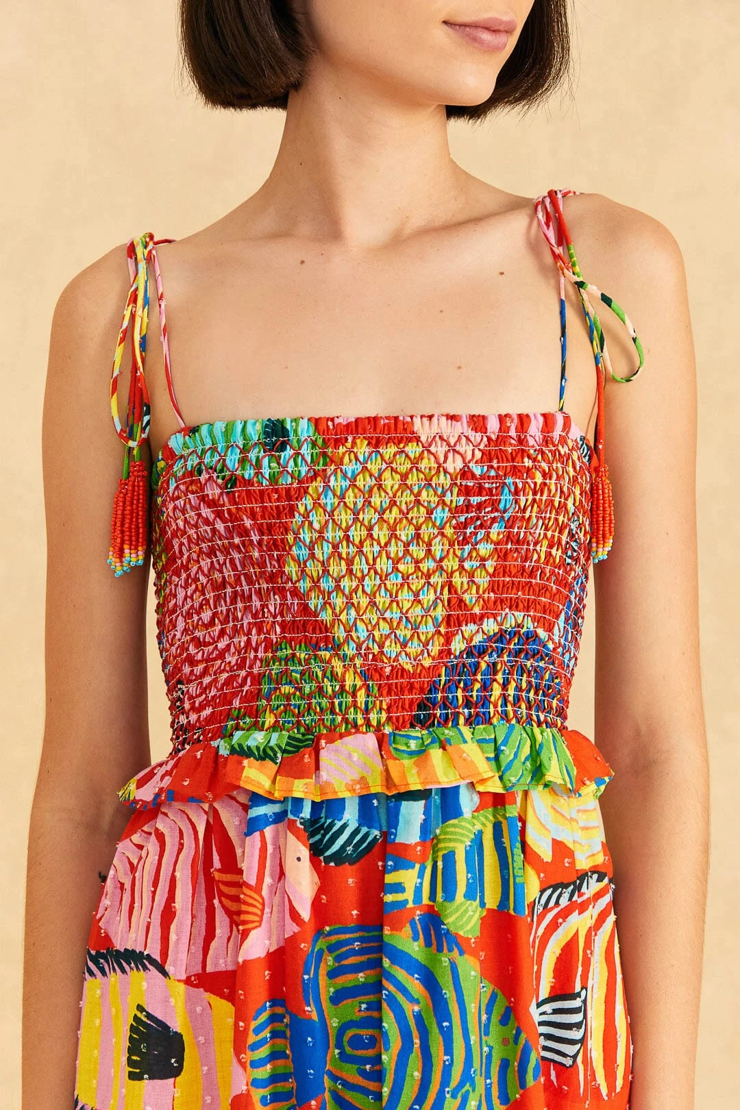 Farm Rio Red Striped Fishes Midi Dress 5 Farm Rio Red Striped Fishes Midi Dress - Image 3