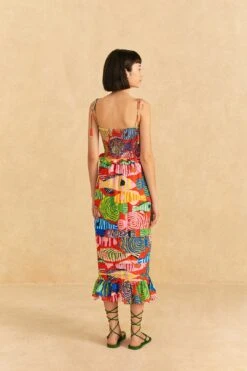 Farm Rio Red Striped Fishes Midi Dress 10 Farm Rio Red Striped Fishes Midi Dress -Trend Farm Rio 309299 04