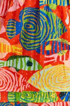 Farm Rio Red Striped Fishes Midi Dress 11 Farm Rio Red Striped Fishes Midi Dress -Trend Farm Rio 309299 05