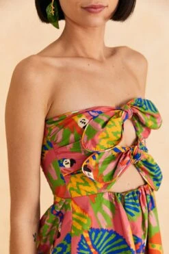 Farm Rio Coral Graphic Macaws Organic Cotton Mini Dress -Trend Farm Rio 309347 03