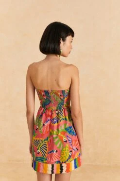 Farm Rio Coral Graphic Macaws Organic Cotton Mini Dress -Trend Farm Rio 309347 04