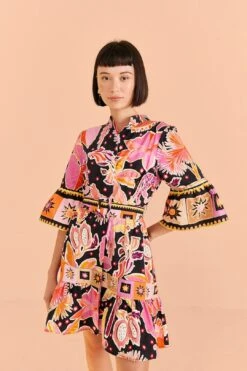 Farm Rio Black Enchanted Nature Mini Dress