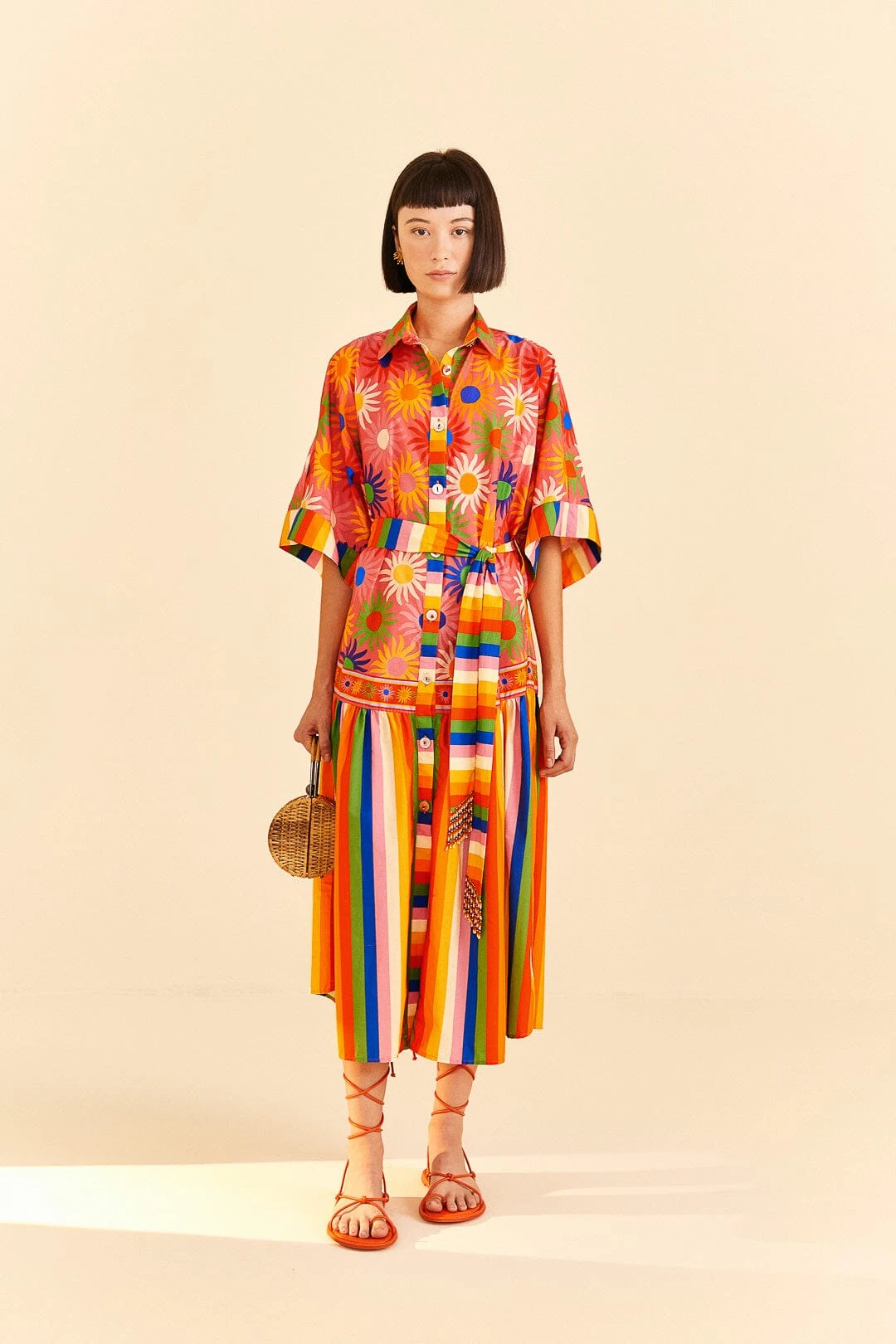 Farm Rio Coral Mixed Graphic Macaws Midi Dress 3 Farm Rio Coral Mixed Graphic Macaws Midi Dress