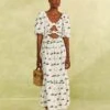 Farm Rio Cross Stitch Coconut Embroidered Midi Dress -Trend Farm Rio 309371 01