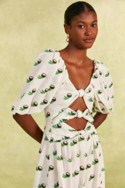 Farm Rio Cross Stitch Coconut Embroidered Midi Dress -Trend Farm Rio 309371 03