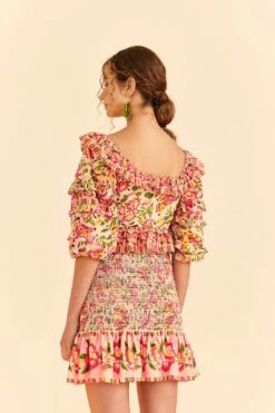 Farm Rio Pink Painted Bananas Smocked Mini Skirt -Trend Farm Rio 309383 04